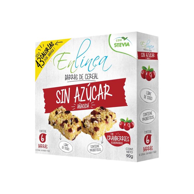Barra de Cereal con Cranberry sin azúcar en caja en Línea 90 gramos