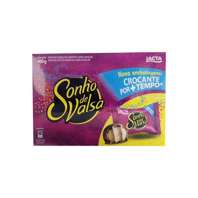 Bombones rellena con cobertura sabor a chocolate sonho de valsa paquete Lacta 480 gramos