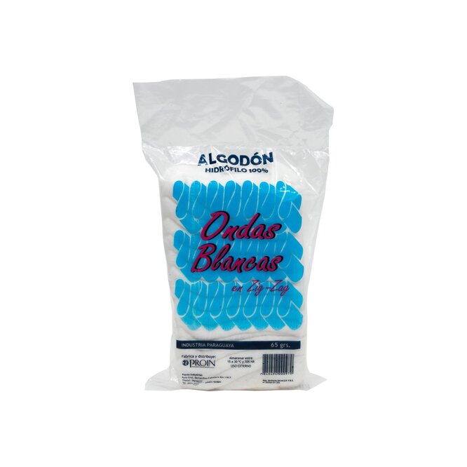 Algodón hidrófilo en zig-zag bolsa Ondas Blancas 65 gramos