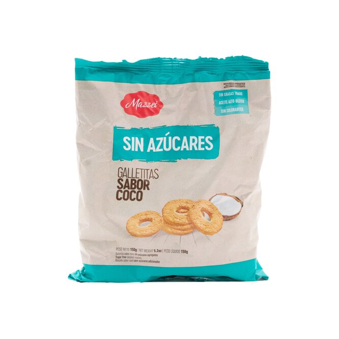 Galletita sabor coco sin azúcar paquete Mazzei 150 gramos