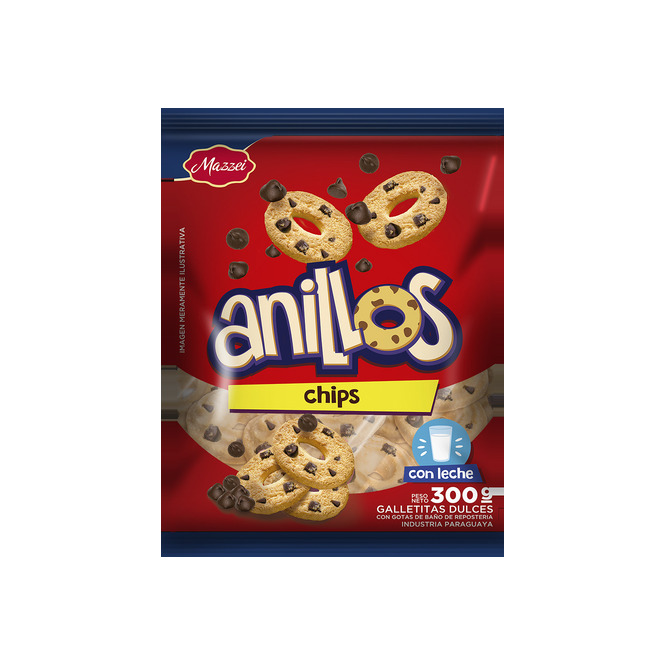 Galletitas dulces anillos chips chocolate paquete Mazzei 300 gramos