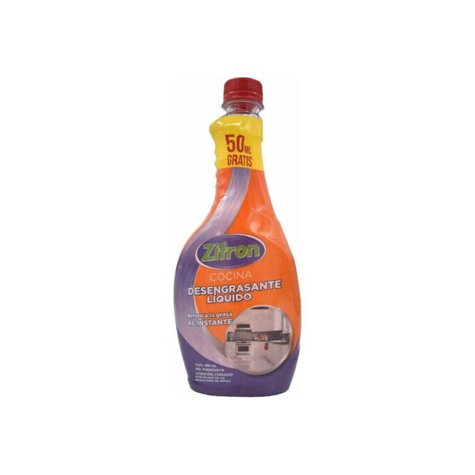 Limpiador anti grasa repuesto en botella descartable Zitron 480 ml