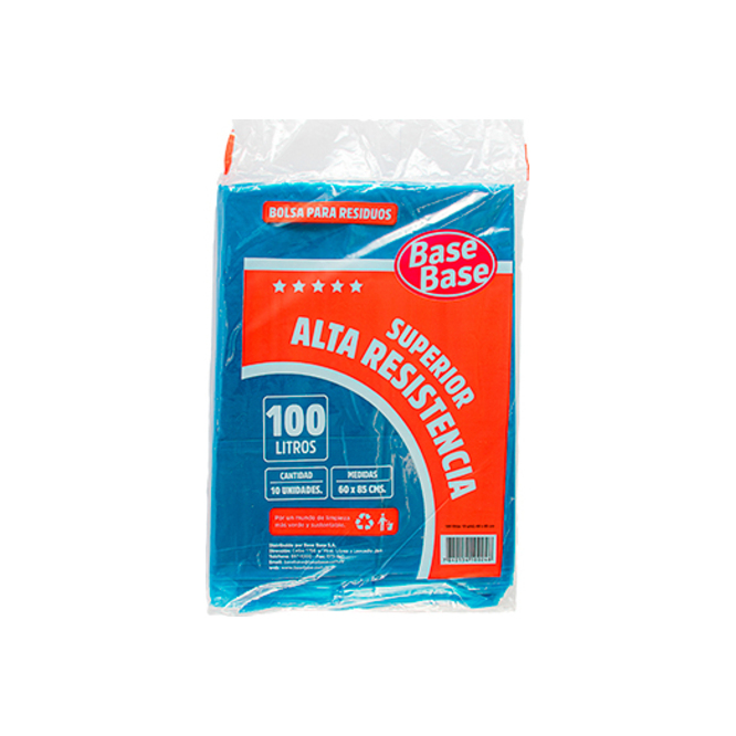 Bolsa para residuos alta resistencia 100 litros en paquete Base Base 10 unidades