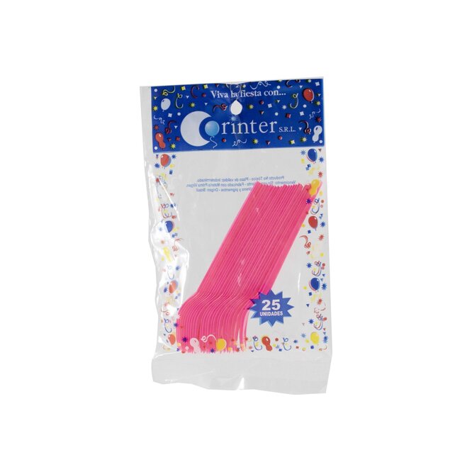 Tenedor descartable rosa oscuro Corinter 25 unidades