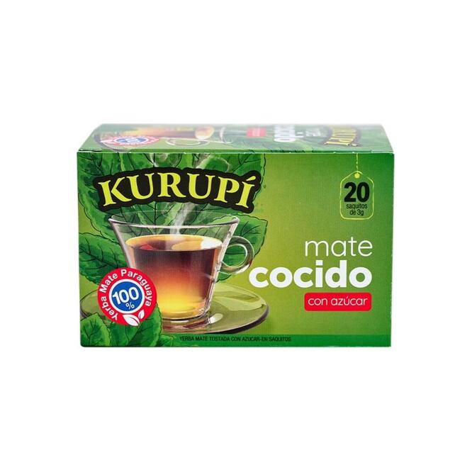 Mate cocido tostado con azúcar en paquete Kurupi 20 unidades