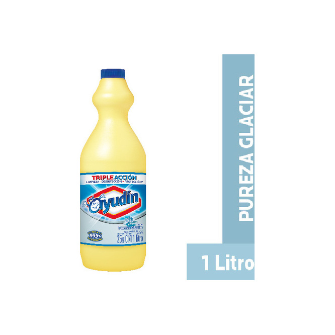 Lavandina Pureza Glaciar Triple Poder en botella descartable Ayudin 1 litro