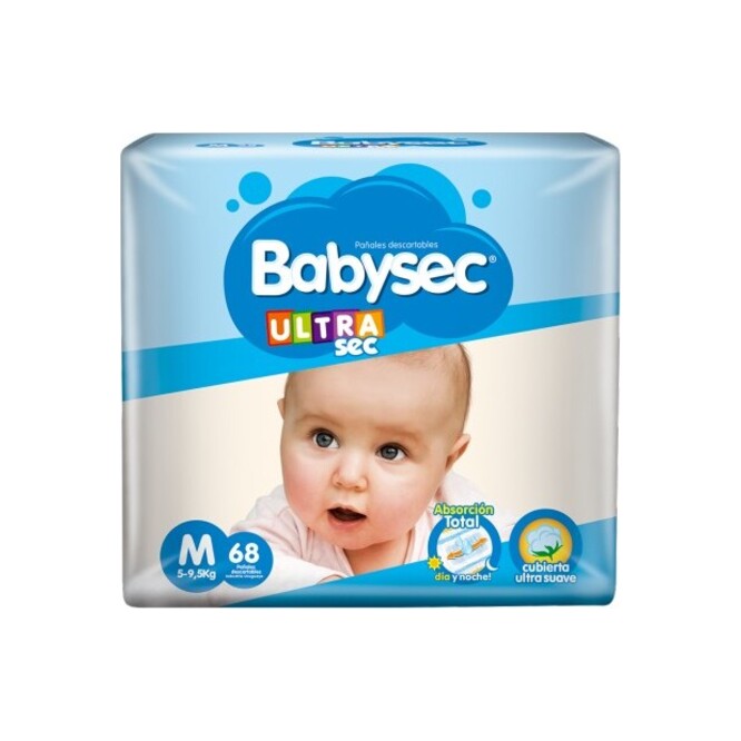 Pañales ultra sec desechables M Babysec 68 unidades