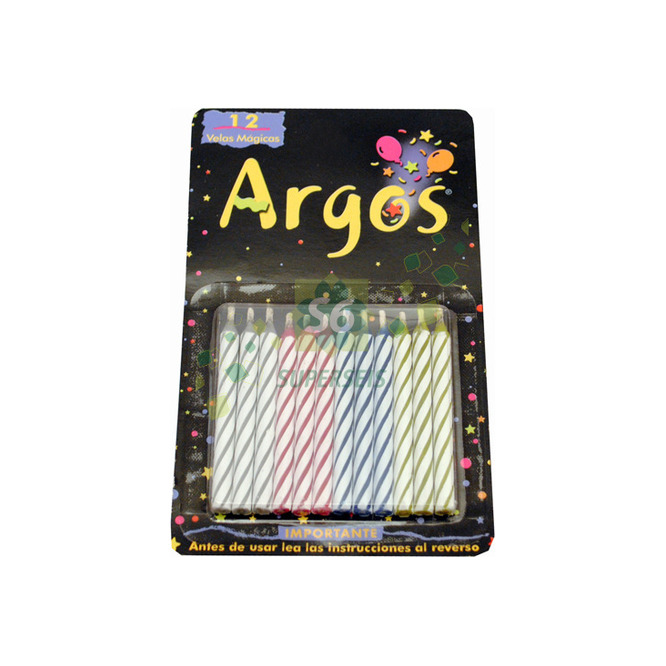 Velas con diseño Magic Display en paquete Argos 12 unidades
