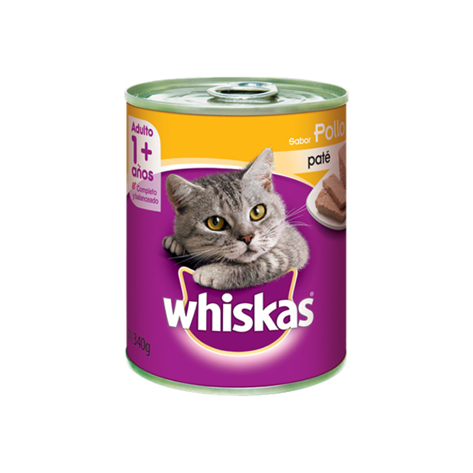Alimento para gato sabor pollo en lata Whiskas 340 gramos