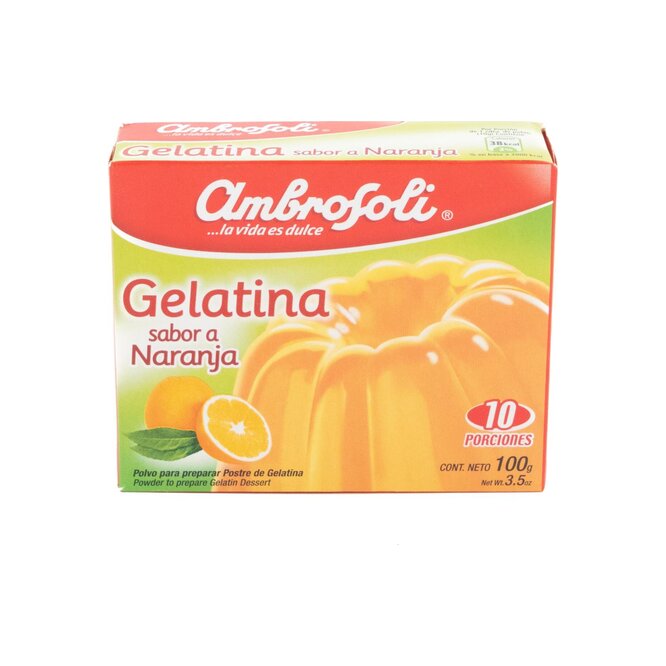 Gelatina sabor naranja en caja Ambrosol 100 gramos