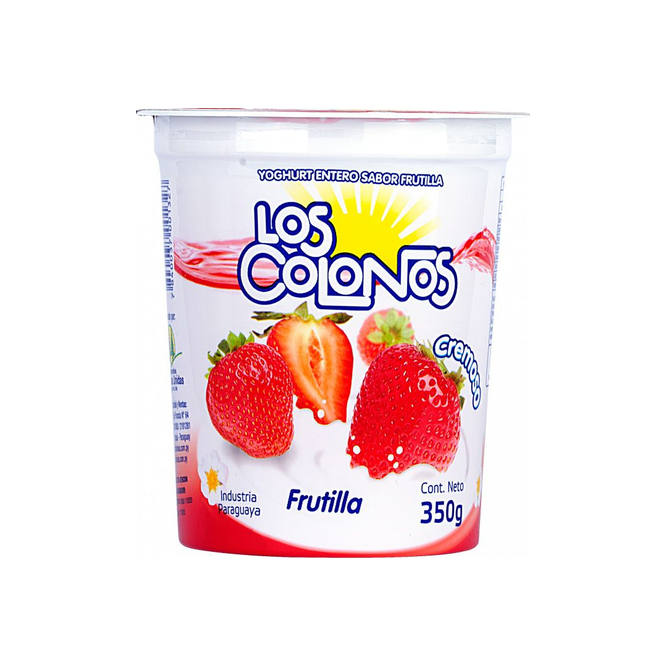 Yogurt entero sabor frutilla pote Los colonos 350 ml