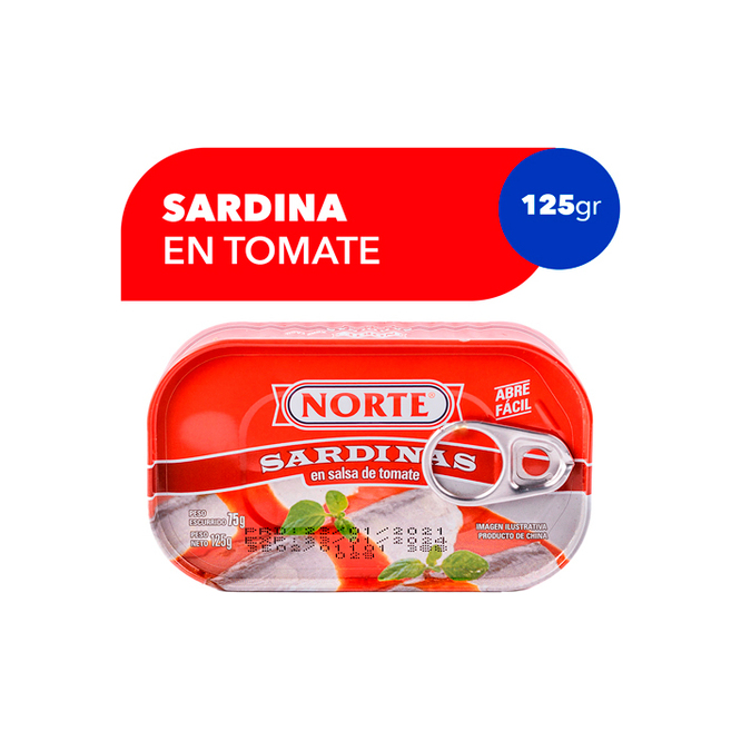 Sardina en salsa de tomate lata Norte 125 gramos