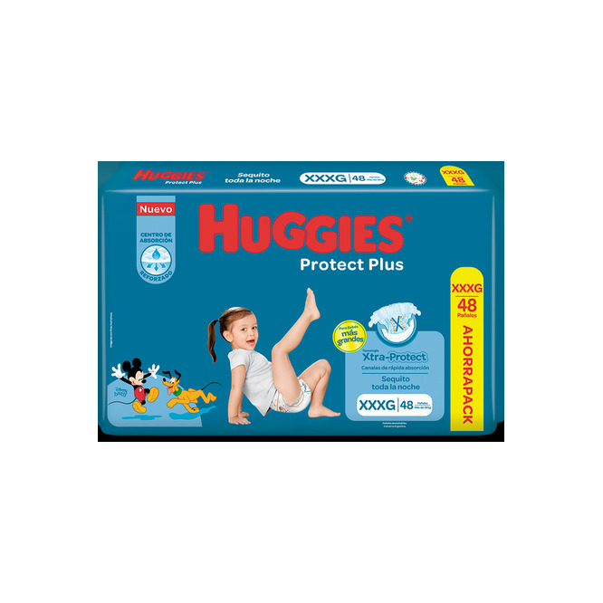 Pañal desechable protect plus tamaño XXXG Huggies 48 unidades