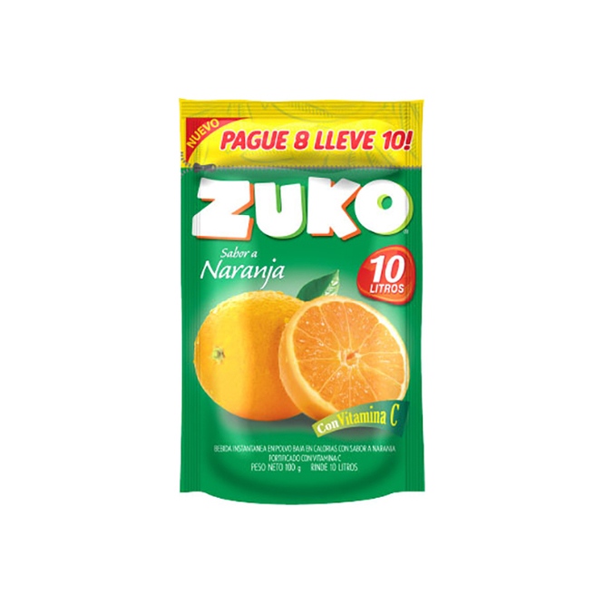 Jugo en polvo sabor naranja para 10 litros en sobre Zuko 100 gramos