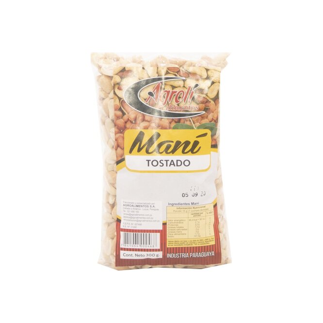 Maní tostado sin sal paquete Agroli 300 gramos