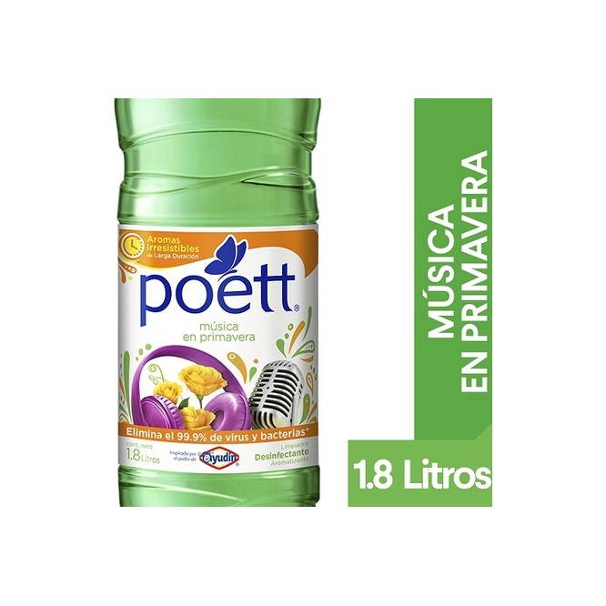 Limpiador Desinfectante con Aroma Música de Primavera en botella descartable Poet 1,8 litros
