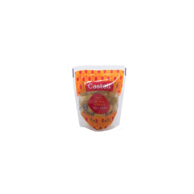 Aceitunas verdes rellenas en doy pack Castell 100 gramos