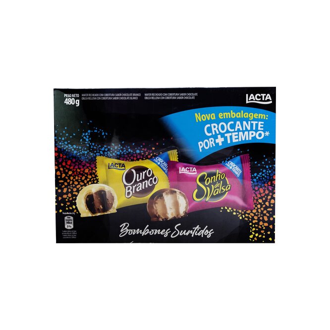 Bombones de chocolate rellena con chocolate blanco y oblea paquete Lacta 480 gramos