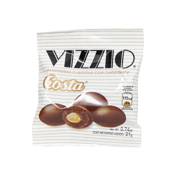 Chocolate con almendras en sobre Vizzio Costa 21 gramos