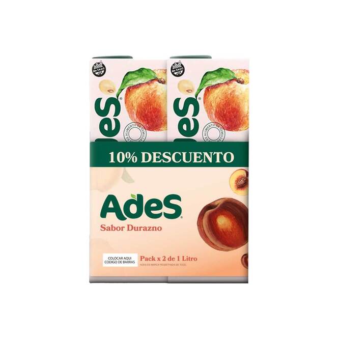 Jugo de soja sabor durazno pack de 2 unidades tetra Ades 1 litro