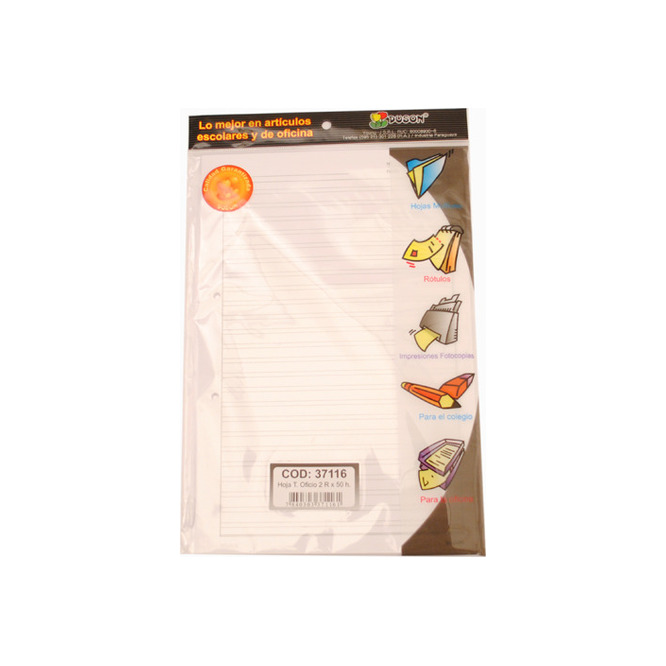 Hoja cambiable tamaño oficio 2 rayas Duson 50 Hojas
