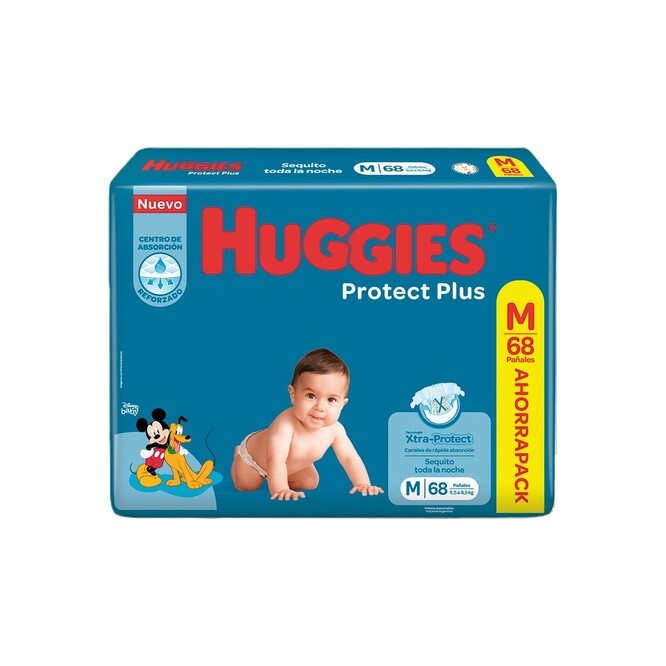 Pañales desechables Protec Plus tamaño M Huggies 68 unidades