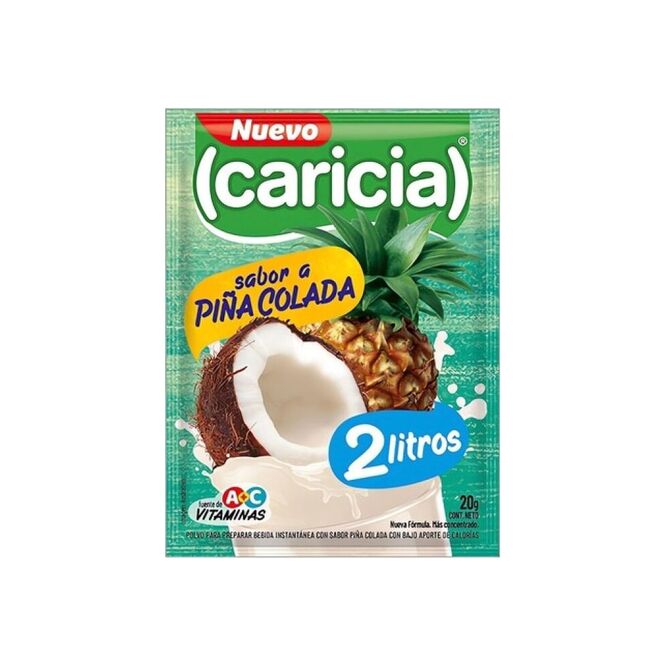 Jugo en polvo Sabor Piña Colada para 2 litros en Polvo Caricia 20 gramos