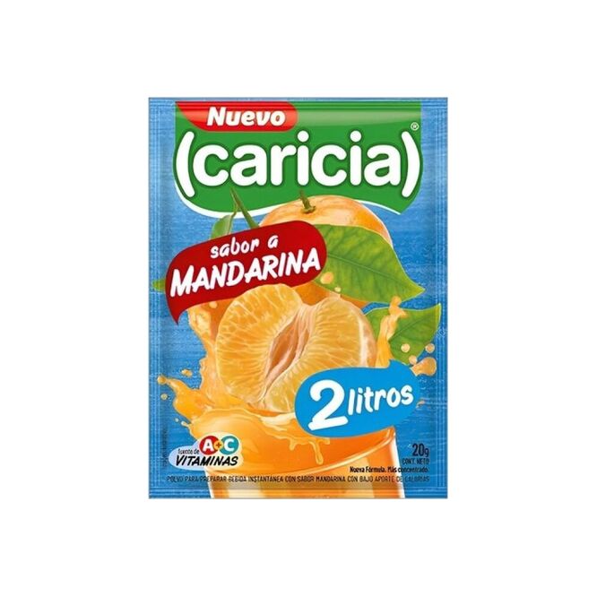 Jugo en polvo Sabor Mandarina para 2 litros en Polvo Caricia 20 gramos