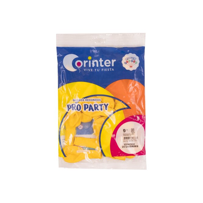 Globos color Amarillo N° 9 Pro Party Corinter 25 unidades