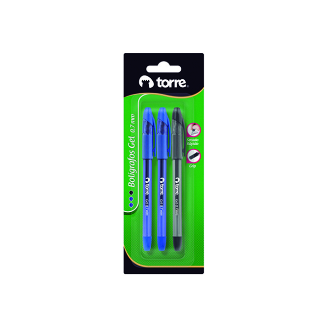 Bolígrafos en gel azul y negro Torre 3 unidades
