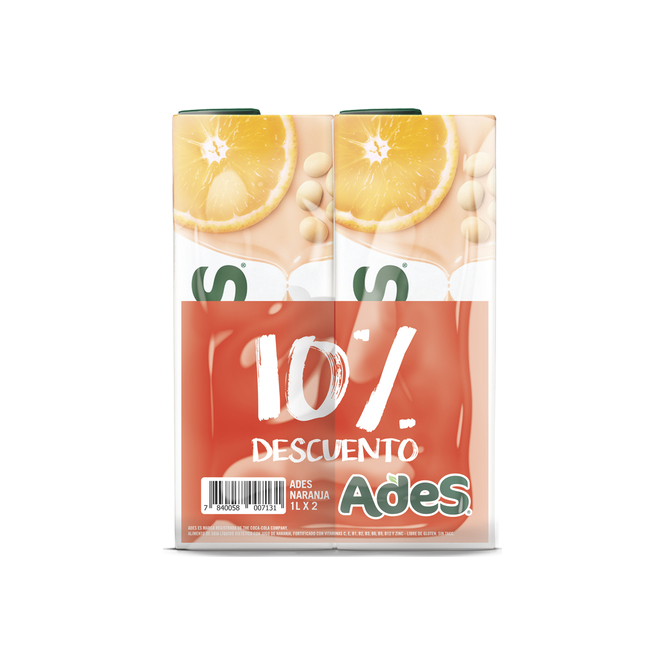 Jugo de Soja Sabor Naranja 2 unidades tetra Ades 1 litro