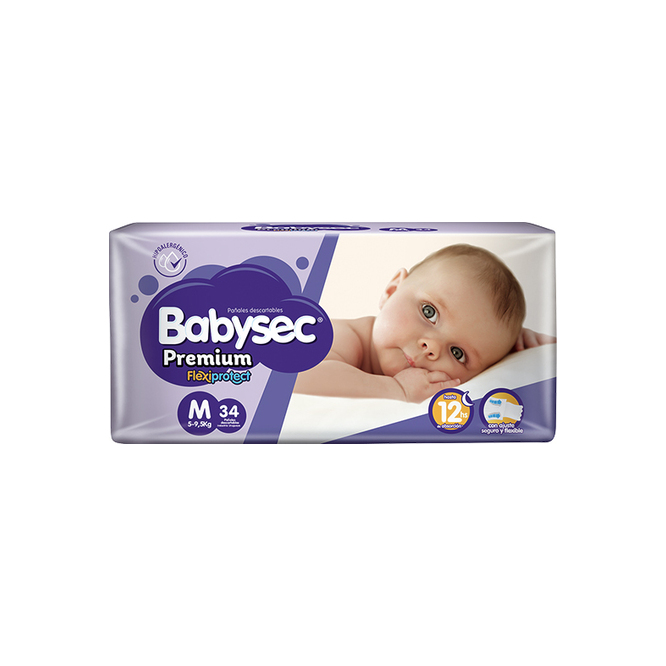 Pañales Premium desechables m Babysec 34 unidades