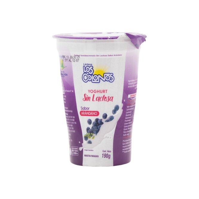 Yogurt sin lactosa sabor arándano pote Los Colonos 190 ml