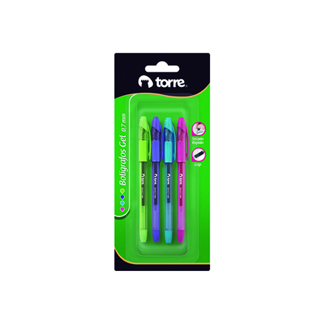 Bolígrafos en gel varios colores Torre 4 unidades