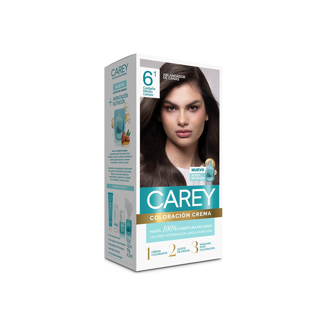 Kit coloración crema rubio oscuro ceniza N° 6,1 Carey 1 unidad