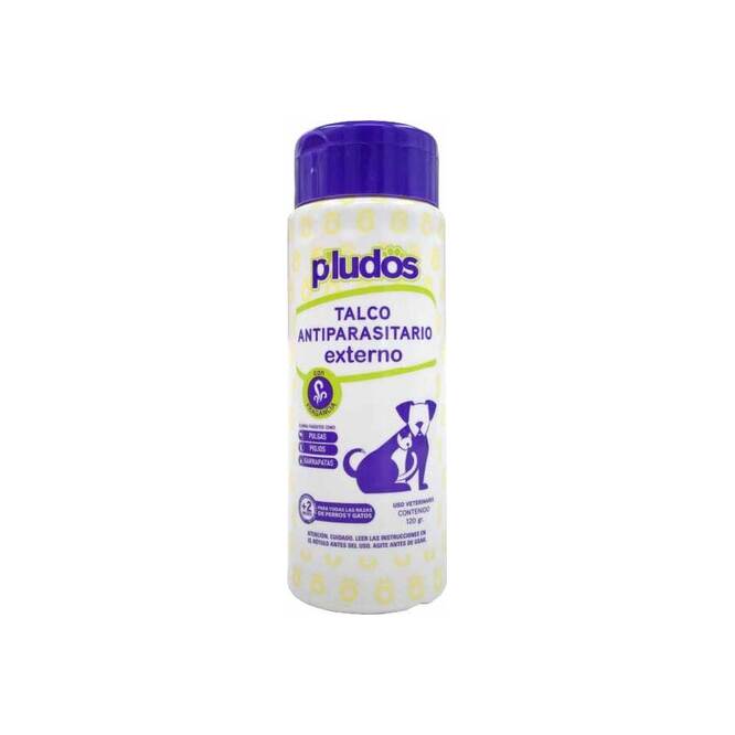 Talco Antiparasitario externo en frasco Peludos 120 gramos