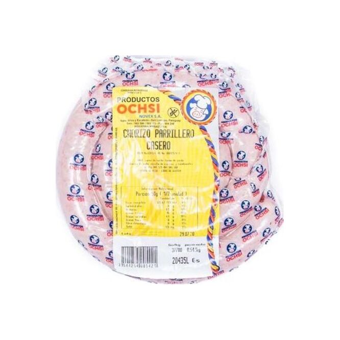 Chorizo parrillero casero caracol envasado al vacío Ochsi 750 gramos