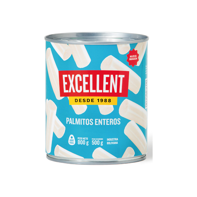 Palmitos enteros en lata Excellent 800 gramos