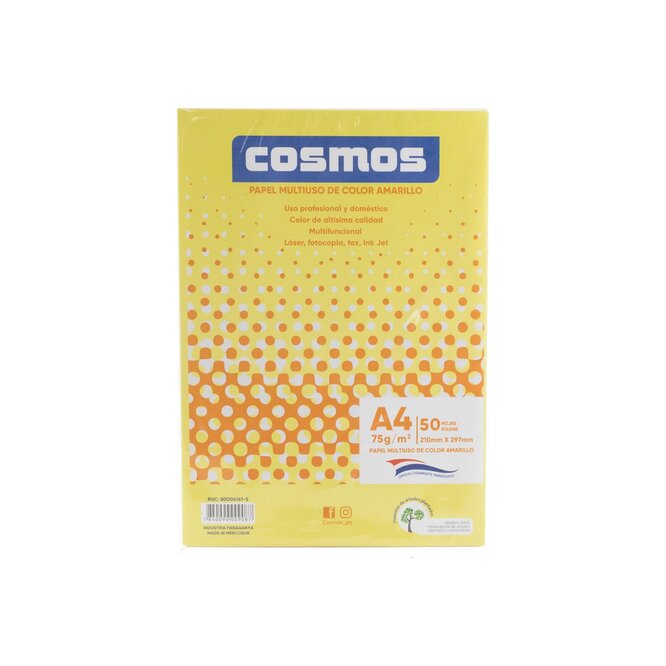 PAPEL MULTIUSO X50UN AMARILLO A4 COSMOS