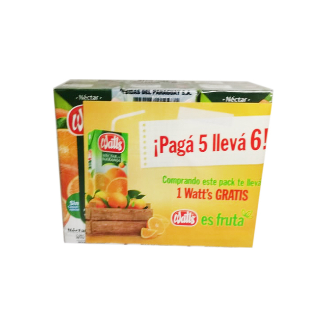 Jugo sabor naranja tetra pack 6 unidades Watts 200 ml
