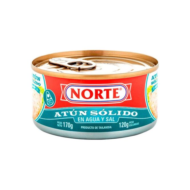Atún sólido al agua lata Norte 170 gramos