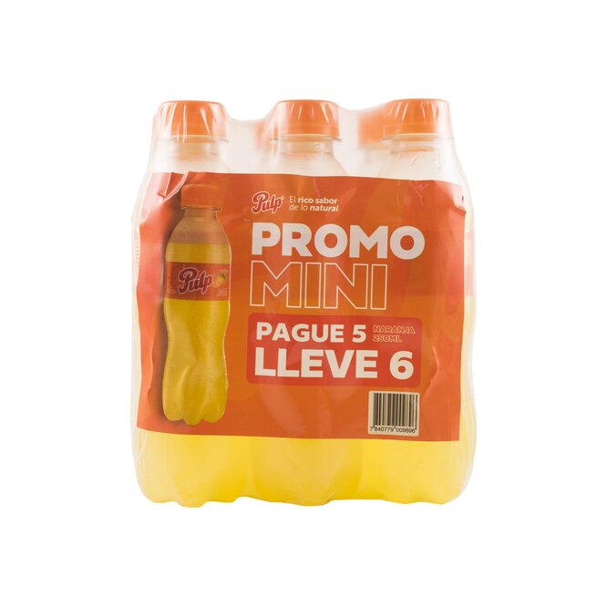 Gaseosa Sabor naranja En botella Pulp 6 Unidades