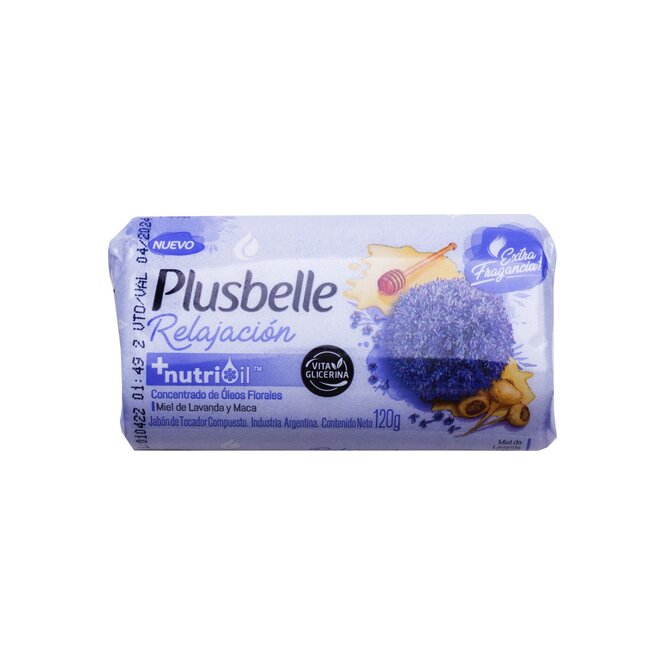 Jabón de tocador relajación miel de lavanda y maca Plusbelle 120 gramos