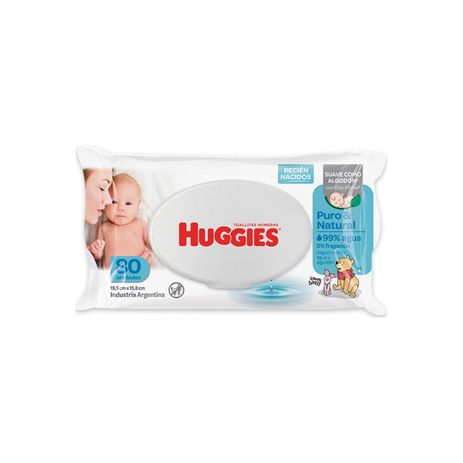Toallita Húmeda Puro & Natural Huggies 80 unidades