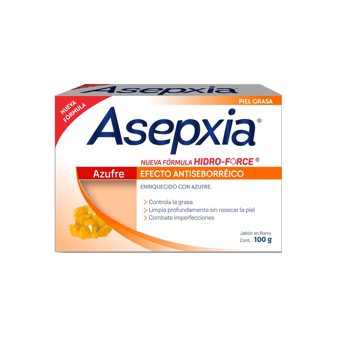 Jabón facial con azufre en caja Asepxia 100 gramos