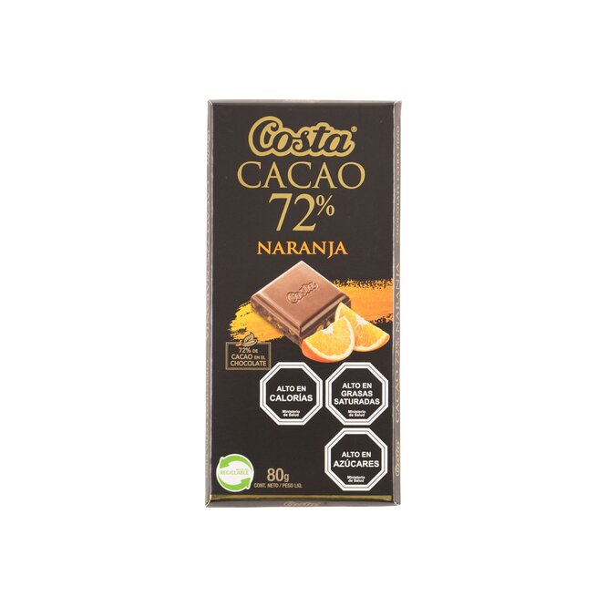 Chocolate 72% naranja tableta Costa 80 gramos