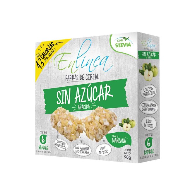 Barra de Cereal con Manzana sin azúcar en caja en Línea 90 gramos