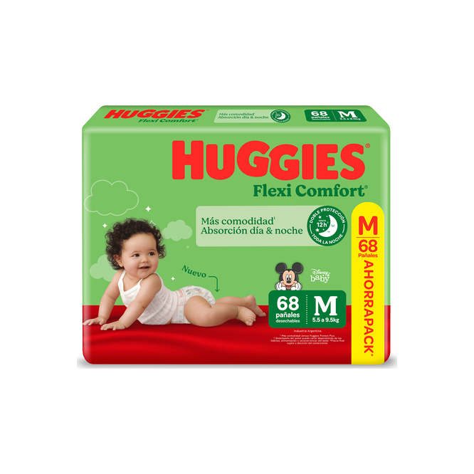 Pañales desechables flexi confort tamaño M Huggies 68 unidades