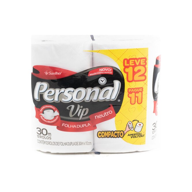 Papel Higiénico VIP Doble Hoja de 30 metros Personal 12 unidades