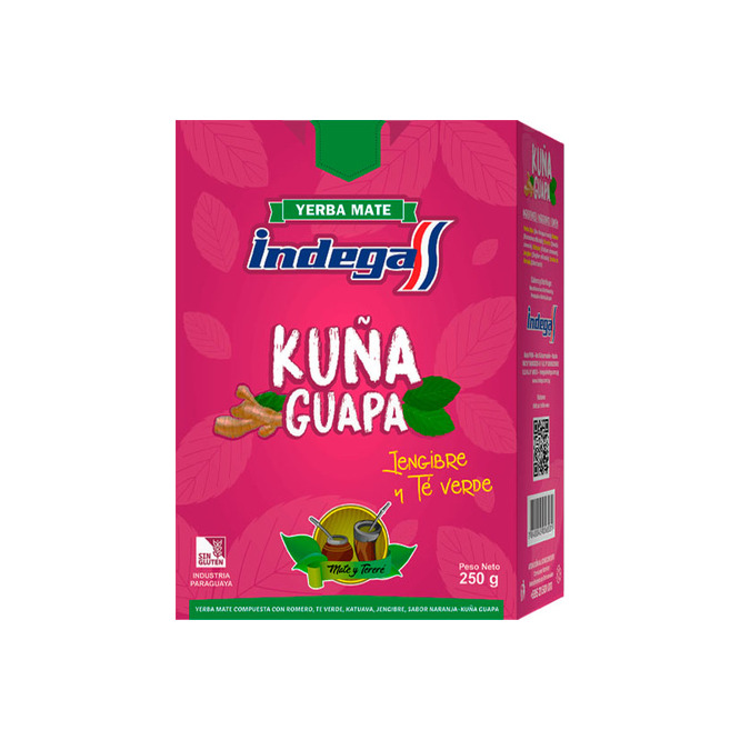 Yerba mate Kuña Guapa con jengibre y té verde caja Indega 250 gramos